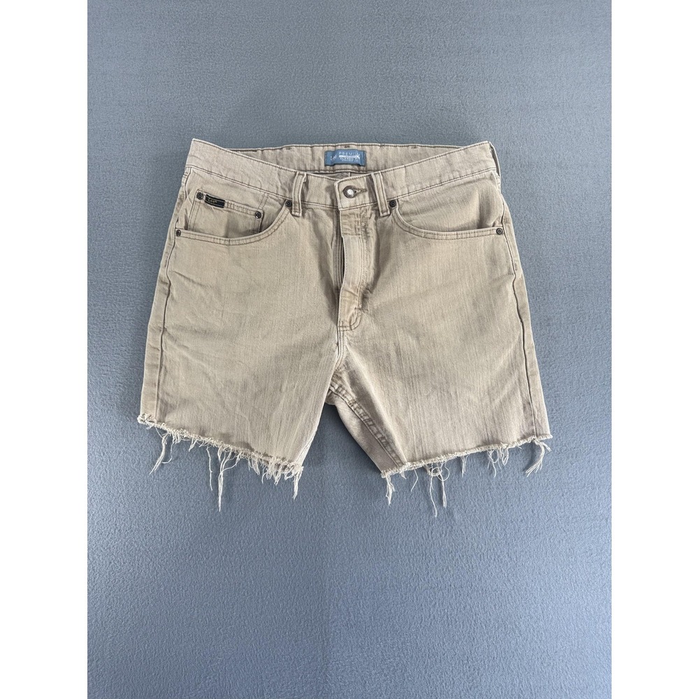 Lee Premium Shorts Mens 36 Beige Denim Cutoff Distressed Classic 8 Inseam Casual